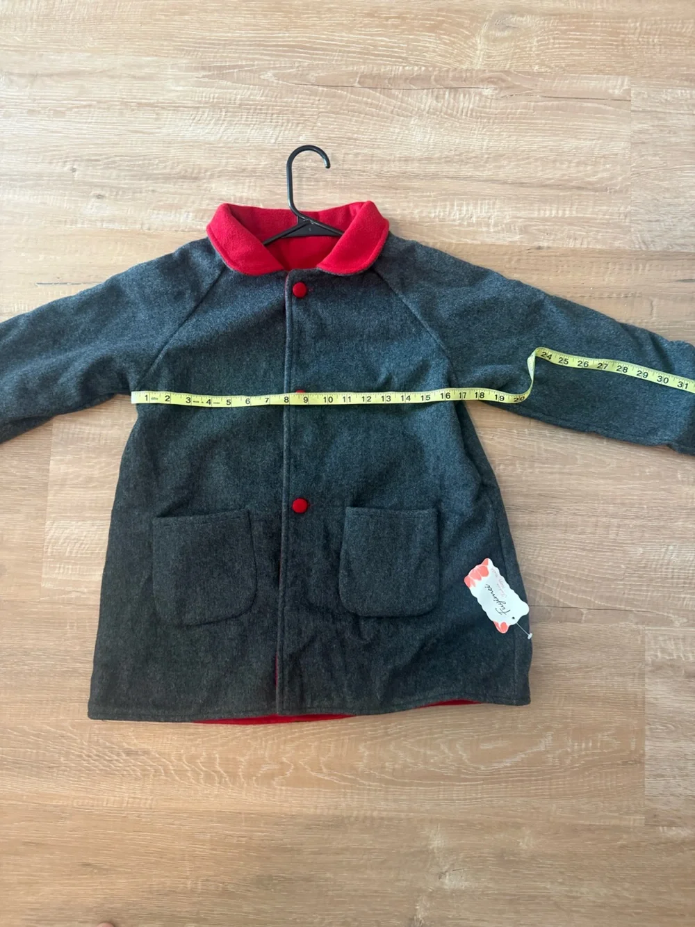 Dark Gray Coat with Red Collar and Buttons